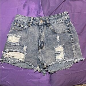 SHEIN Blue Distressed Jean Shorts